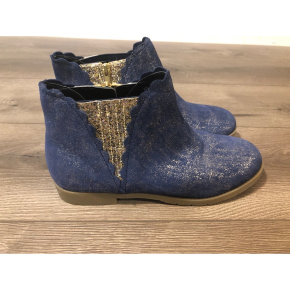 Girl's Land's End Blue Sparkle Metallic Scalloped Ankle Boots - Picture 1 of 7